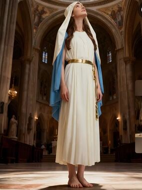 White and Blue Virgin Mary Costume with Gold Belt